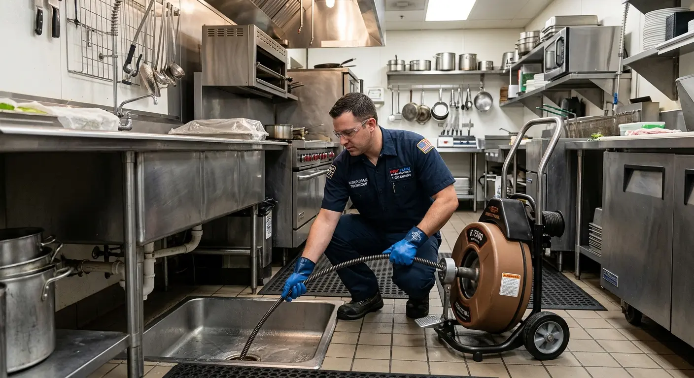Commercial drain cleaning service in a restaurant kitchen in Pittsburgh